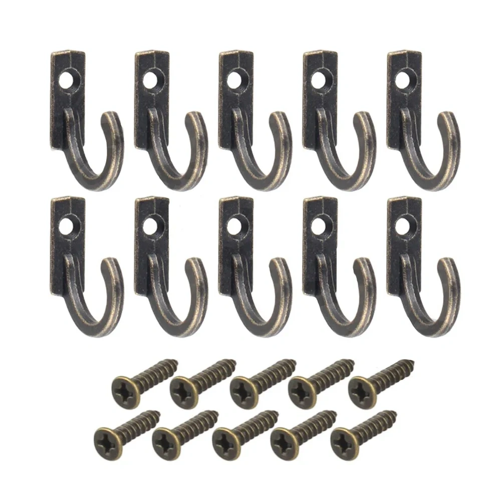 10/50PCS Small Antique Hooks Wall Hanger Curved Buckle Horn Lock Clasp Hook for Wooden Jewelry Hardware Home Coats Hat Clothes