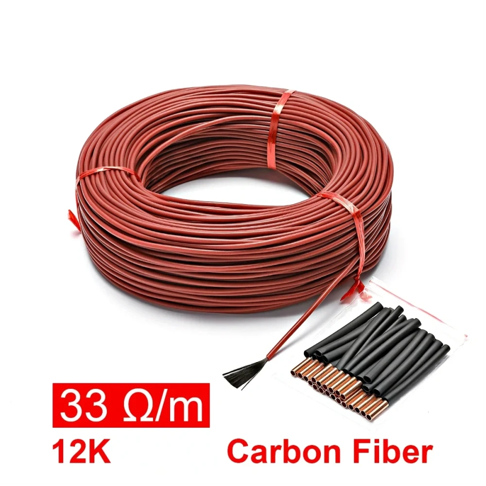 50Meters 12K Floor Warm Heating Cable 33ohm/m Carbon Fiber Heating Wires heating wire coil