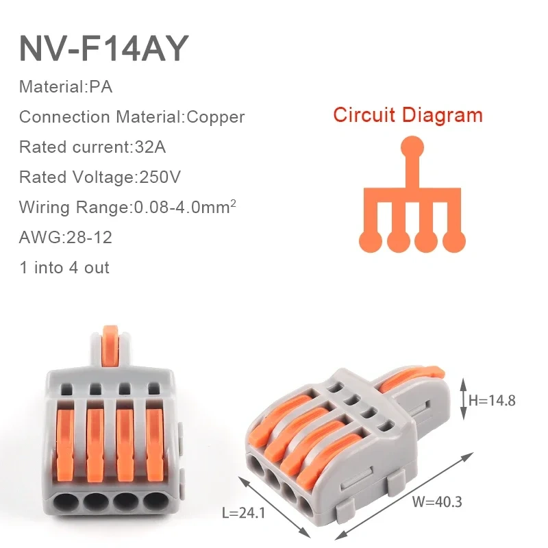 1in multiple out Quick Wiring Connector Universal Splitter wiring cable Push-in Can Combined Butt Home Terminal Block