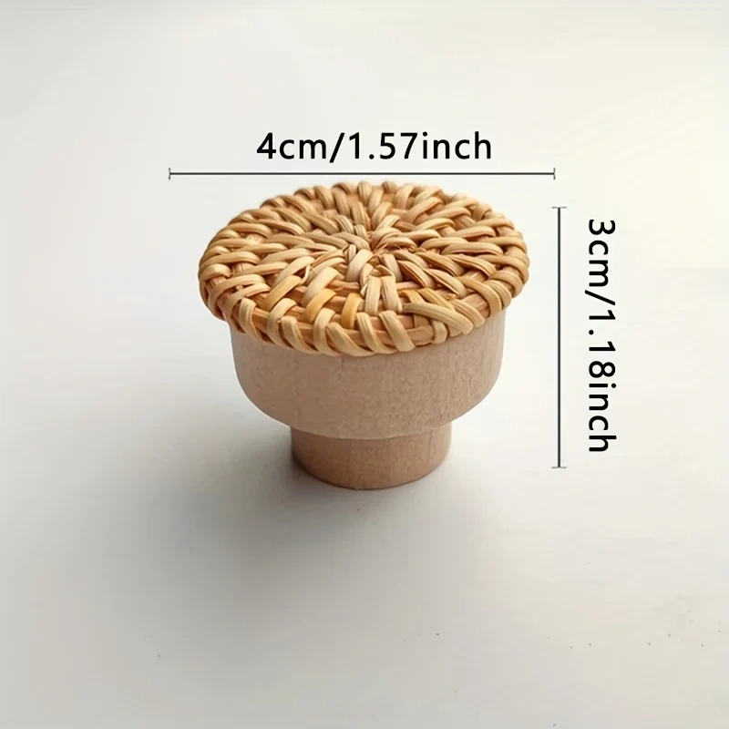 1pc Rattan Braided Round Handle Knob, Wooden Handle, For Kitchen Living Room Bedroom Closet Cabinet