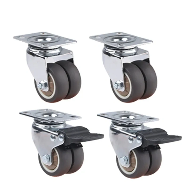 4PCS  Swivel Casters Wheels 1.5" / 2" Heavy Duty Soft Rubber Roller Furniture Caster With Brake for Platform Trolley