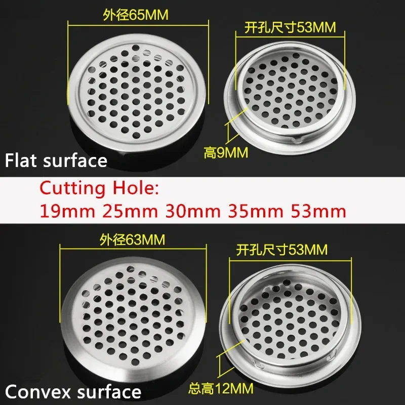 5pcs Wardrobe Cabinet Mesh Hole Air Vent Louver Ventilation Cover Stainless Steel Cutting hole Dia.19mm/25mm/29mm/35mm/53mm