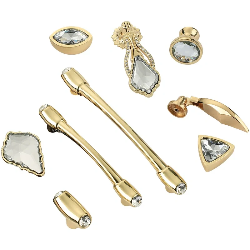 Nordic Gold Diamond Knobs and Handles Drawer Pulls Wardrobe Cabinet Door Handles Crystal Drawer Knobs Furniture Hardware