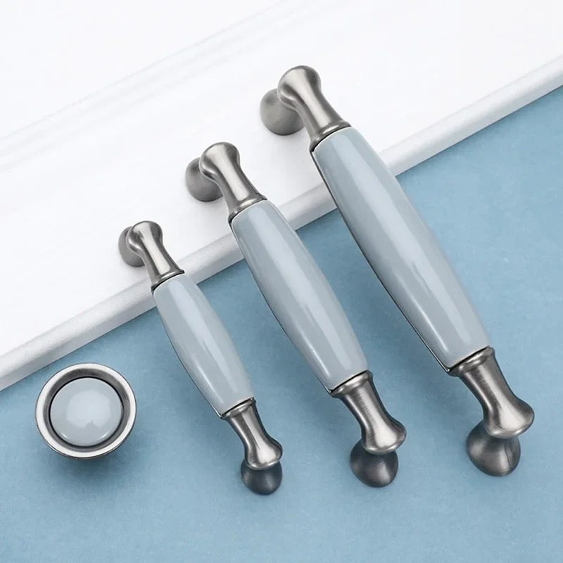 Blue Ceramic Antique Kitchen Drawer Handles Vintage Handles Knobs and Pulls for Cabinets Metal Furniture Hardware