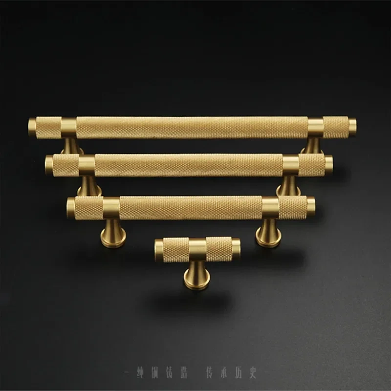 1 pcs Golden Brass Knurled/TexturedSimple Kitchen Cabinet handle And Handles Drawer Pulls Bedroom Door Knobs