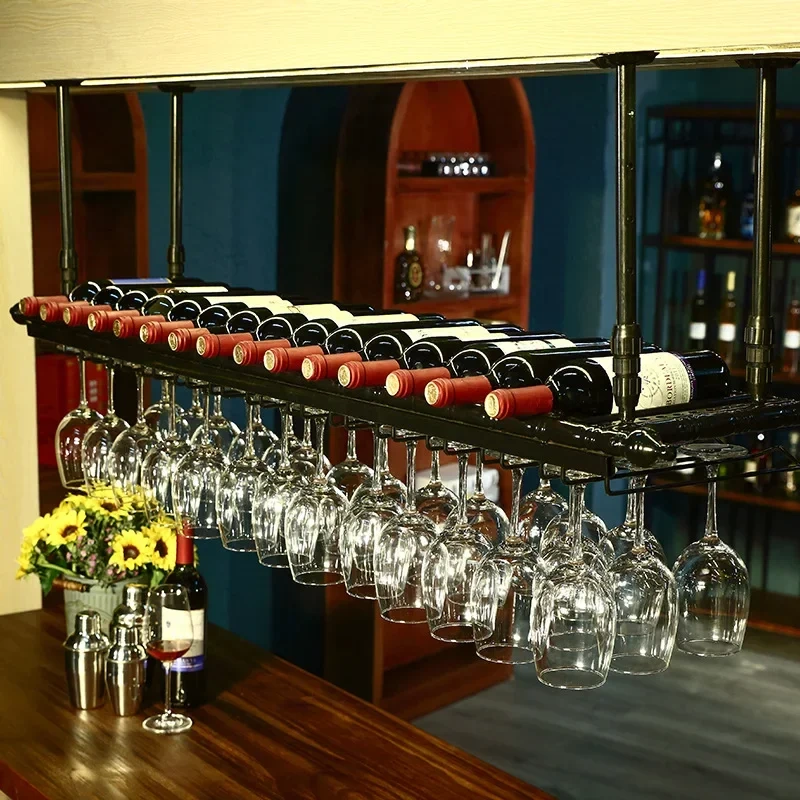 Oversized Casting Ceiling Hang Upside Down Wine Goblet Holders Tall Glasses Bottle Storage Bar Pub Racks