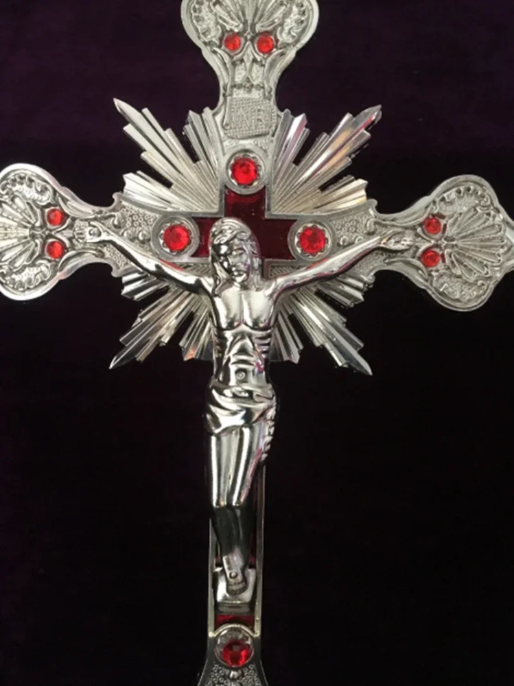 Church Relics Figurines Crucifix Jesus Christ On The Stand Wall Cross Antique Religious Altar Home Chapel Decoration 4 Colors