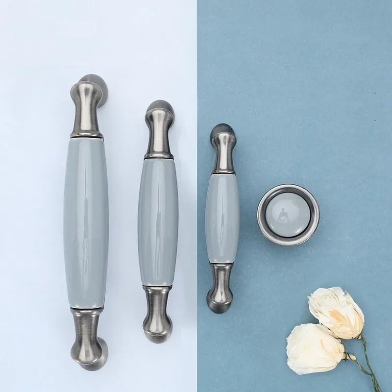 Blue Ceramic Antique Kitchen Drawer Handles Vintage Handles Knobs and Pulls for Cabinets Metal Furniture Hardware