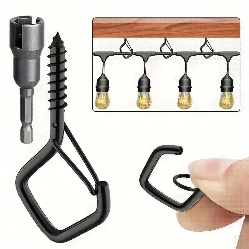 20pcs Square Snap Hanging Hooks - Anti-Drop Bonsai Hooks With Safety Buckles For Christmas Rope String Lights - Includes Wrench