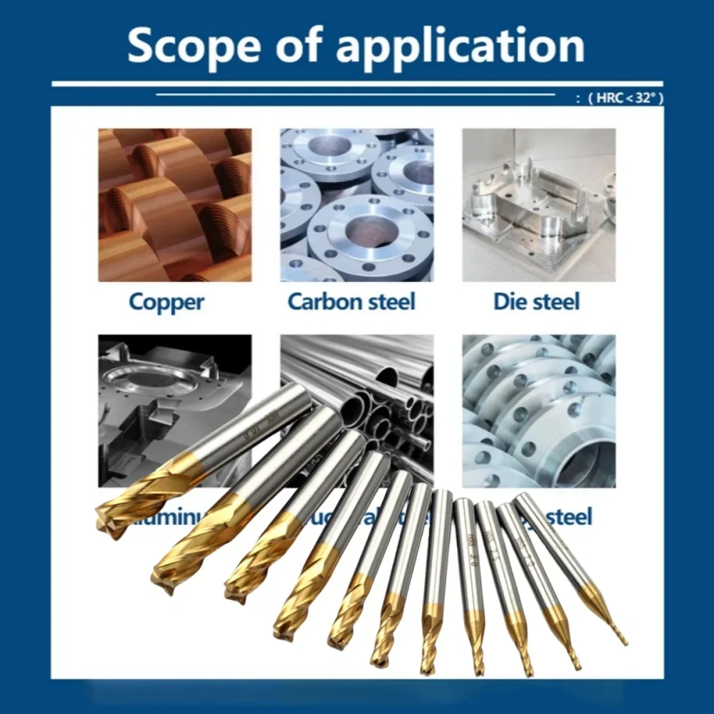 7Pcs/11Pcs Milling Cutters 4-Flute Titanium Coated HSS End Mill Set 1.5-10mm CNC Router Bit For Wood Steel Milling
