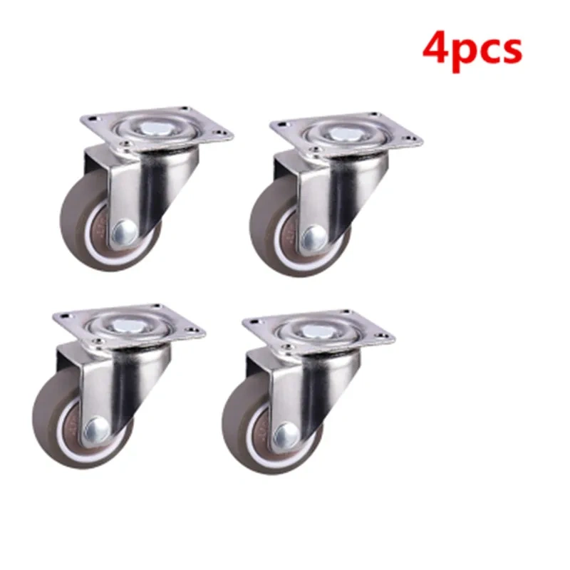 4pcs Furniture Casters Wheels Soft Rubber Swivel Caster Silver Roller Wheel For Platform Trolley Chair Household Accessori