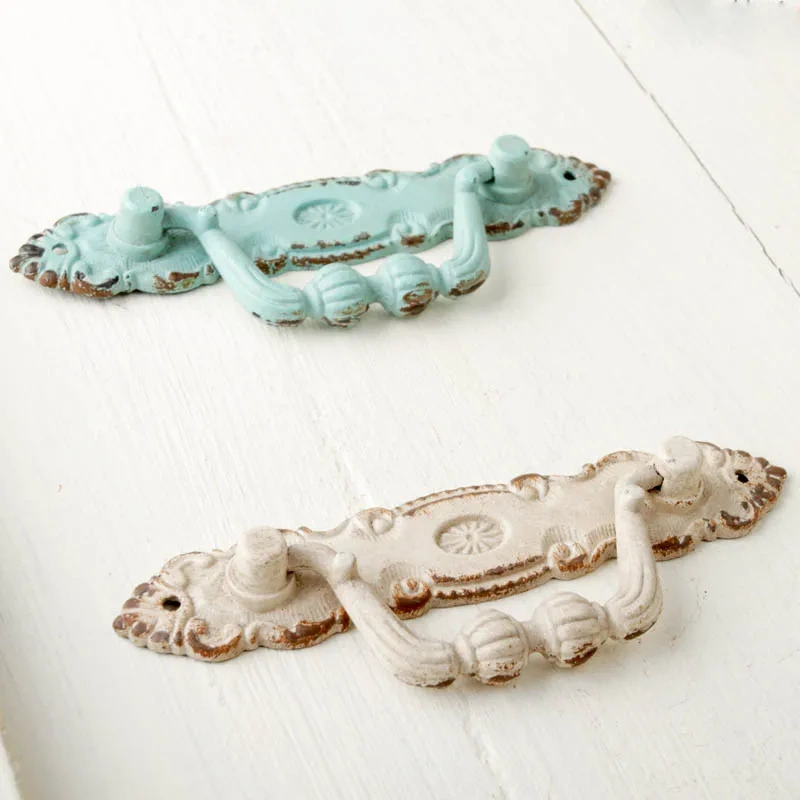 1pcs American Antique Double Hole Handle European Pastoral Hanging Ring Mediterranean Retro Furniture Cabinet Drawer Handle