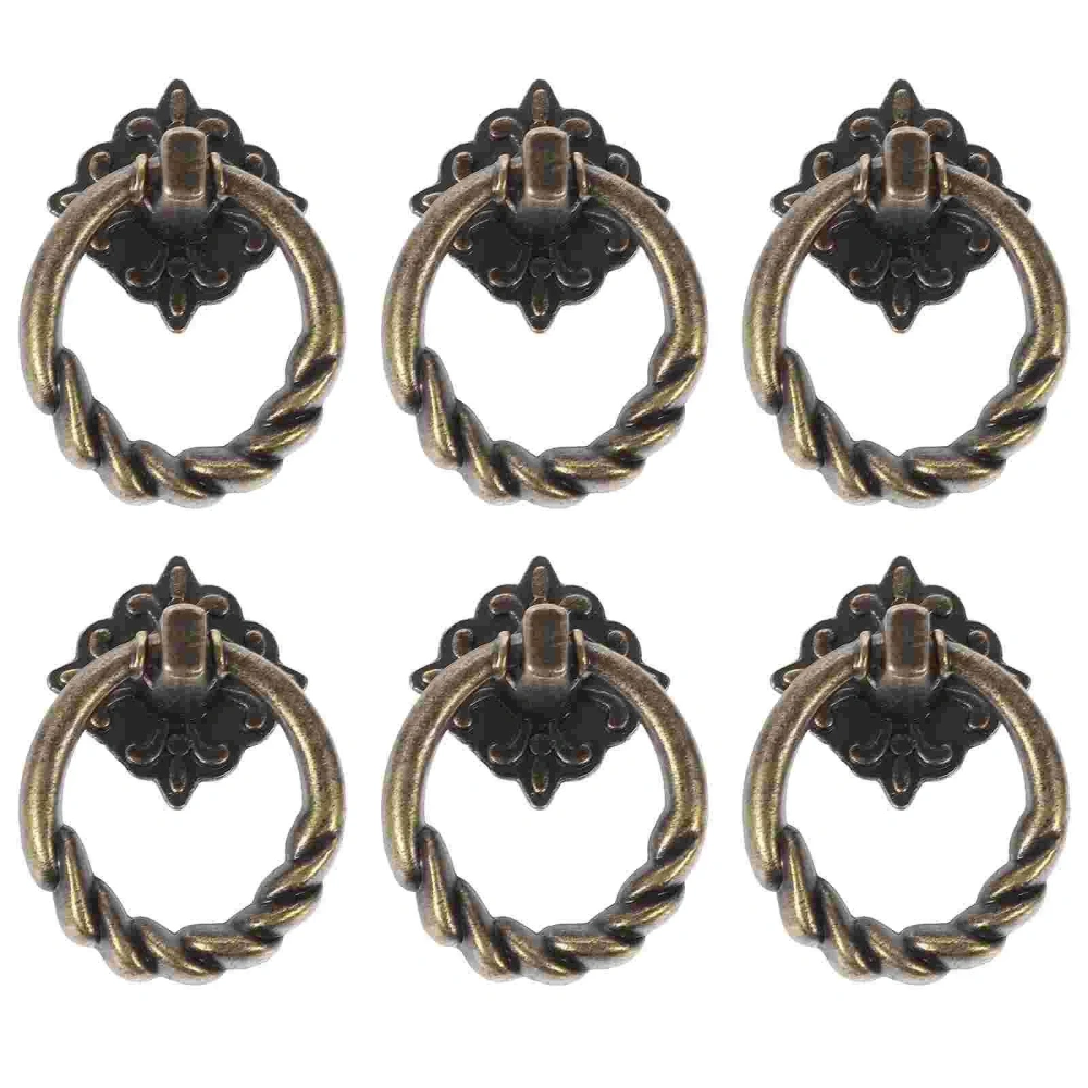 6pcs Ring Drawer Handle Cabinet Knobs Dresser Cupboard Handles Knob Metal Vintage Bronze Kitchen Door Drawers Wardrobe Hole