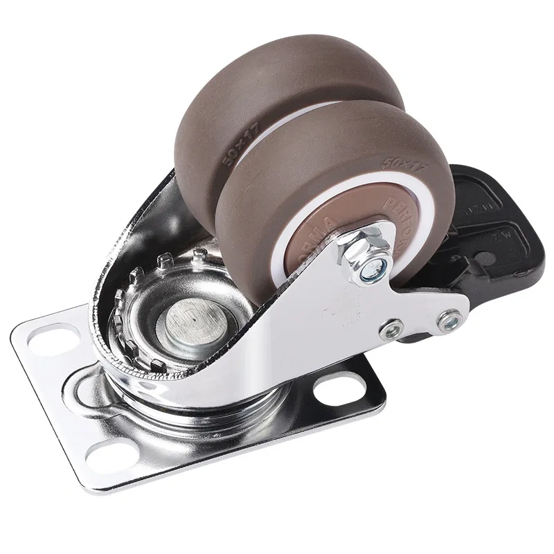 4PCS  Swivel Casters Wheels 1.5" / 2" Heavy Duty Soft Rubber Roller Furniture Caster With Brake for Platform Trolley