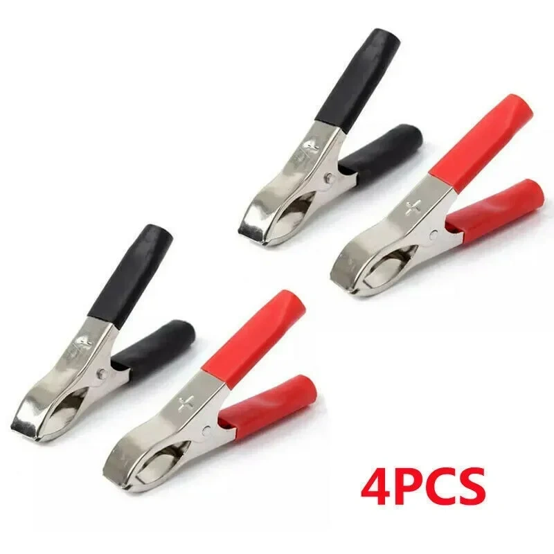 4pcs 30A Red + Black 70MM Crocodile Car Caravan Van Battery Test Lead Clips Insulated Alligator Clips