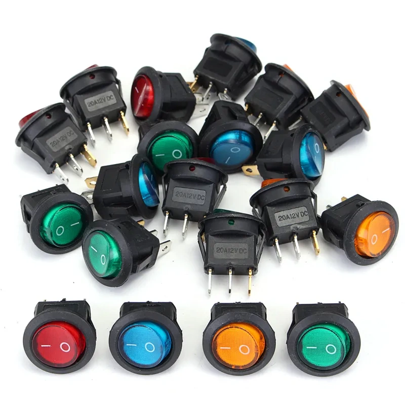 20 PCS 4 Colors 12V LED Dot Light Car Boat Auto Round ON/OFF Rocker Toggle SPST Switch 3 Pins