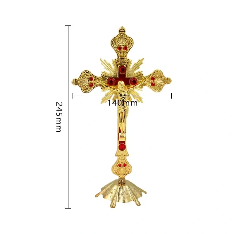 Church Relics Figurines Crucifix Jesus Christ On The Stand Wall Cross Antique Religious Altar Home Chapel Decoration 4 Colors