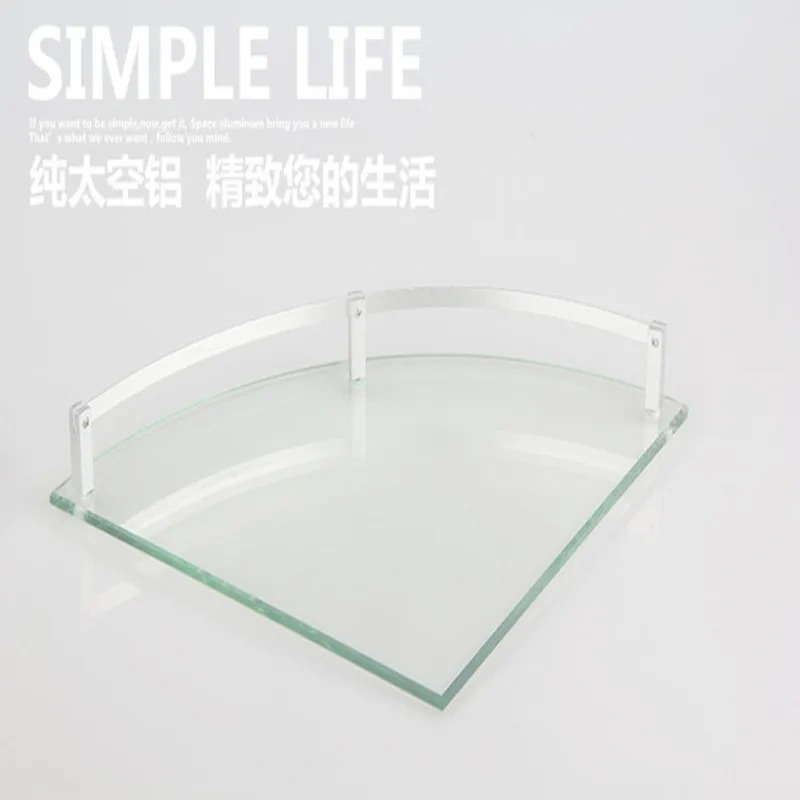 Bathroom Glass Bath Shower Triangular Shelf Holder Organizer Single Layer Modern Style Glass Bathroom Shelves