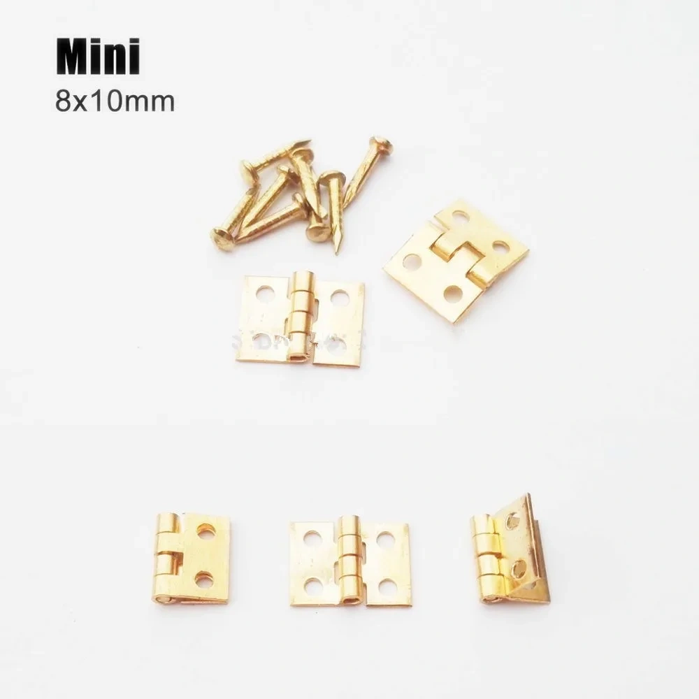 12Pcs Mini Lengthened Antique Brass Bronze Jewelry Chest Gift Wooden Music Box Wine Case Dollhouse Cabinet Door Hinge with Screw