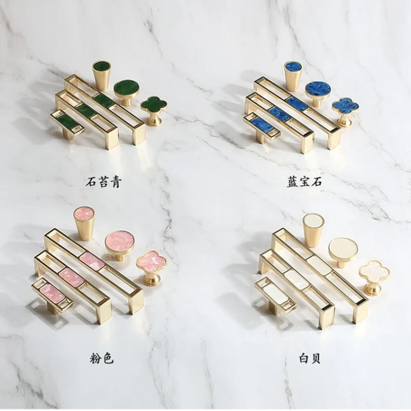 Blue Nordic Marble Shell Cabinet Handle Knobs Drawer And Wardrobe Pulls Furniture Hardware 96Mm 128Mm