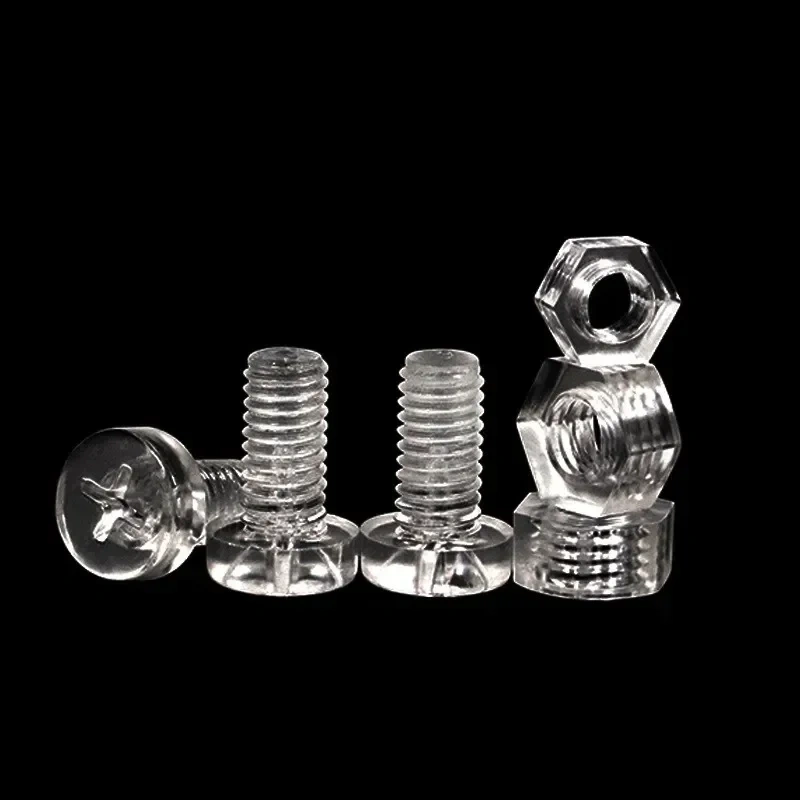 50pcs plastic screws with nut , nylon, transparent screws, PC countersunk head, flat head, cross acrylic, M3 M4 M5 M6