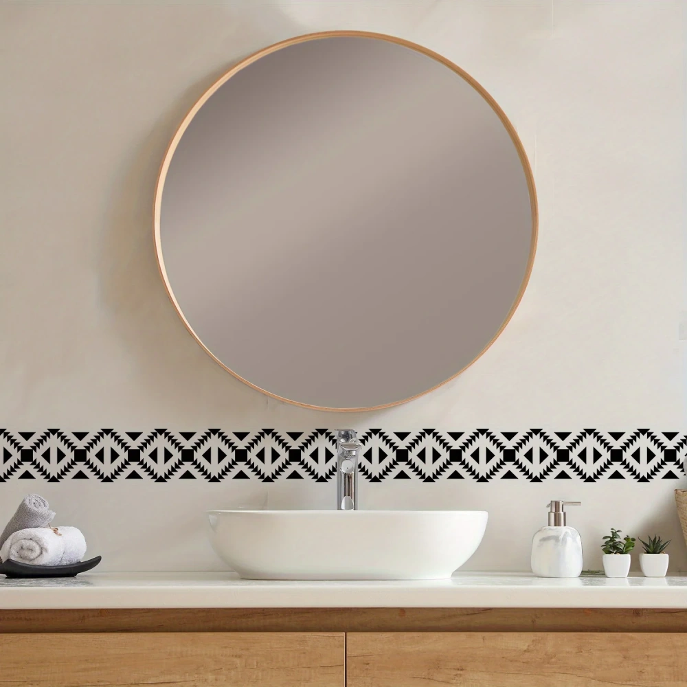 1pc Wall Border Sticker Black Pattern Waterproof Tile Stickers Peel & Stick Wall Stickers Decor Oil Proof Hotel Kitchen Bathroom