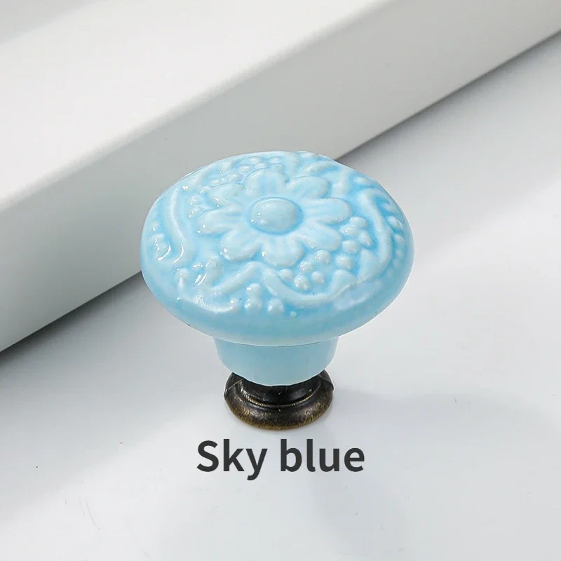 1pc Light Luxury New Chinese Solid Wood Wardrobe Handle Vintage Pattern Drawer Single Hole Handle Cabinet Door Ceramic Handle