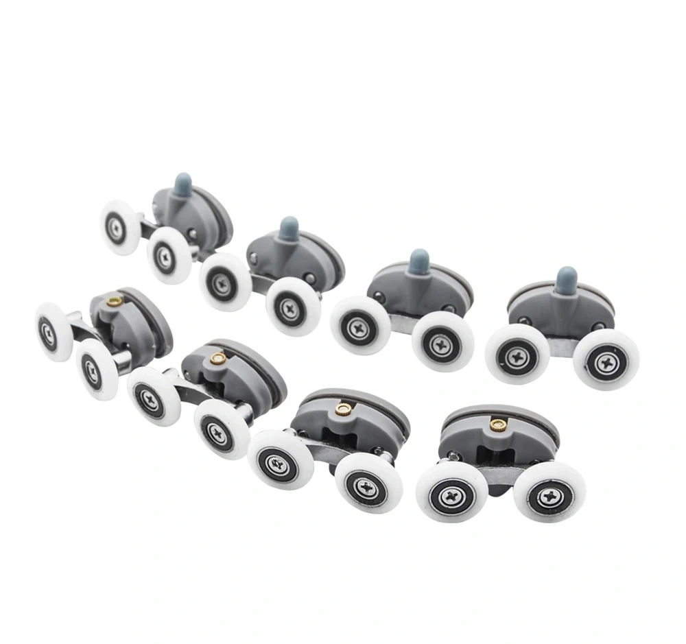 8PCS Castors kit for shower cabin doors wheel 23 25 27mm top bottom double with button mount for glass