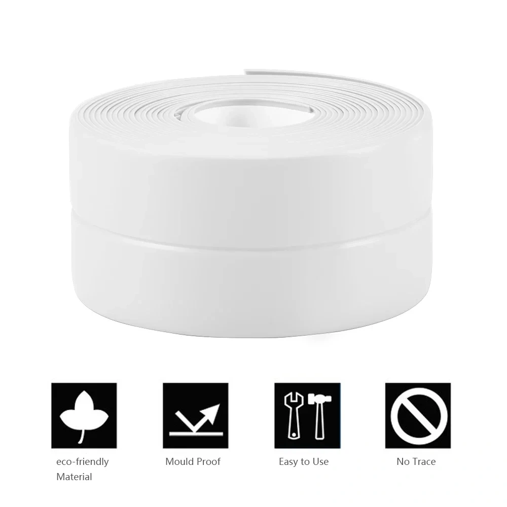 Caulk Strip Caulkstrip Water-tight Tape Kitchen Bathtub Toilet Tub Surround Sealer PE Trim 22/28/38/60mm x 3.35/5m 16.4ft White