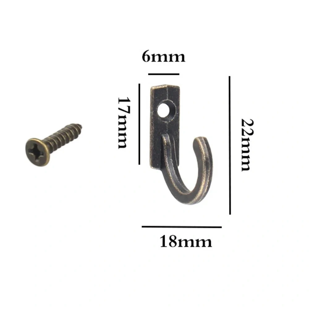 10/50PCS Small Antique Hooks Wall Hanger Curved Buckle Horn Lock Clasp Hook for Wooden Jewelry Hardware Home Coats Hat Clothes