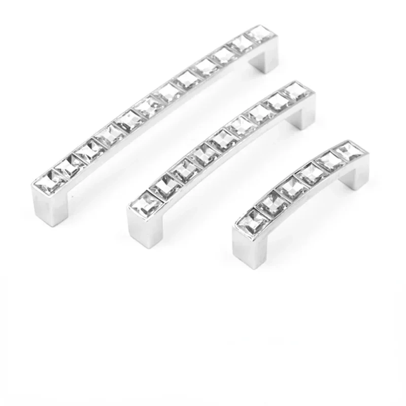 Modern simple new crystal silver handle U-shaped diamond double hole handle furniture handle hardware