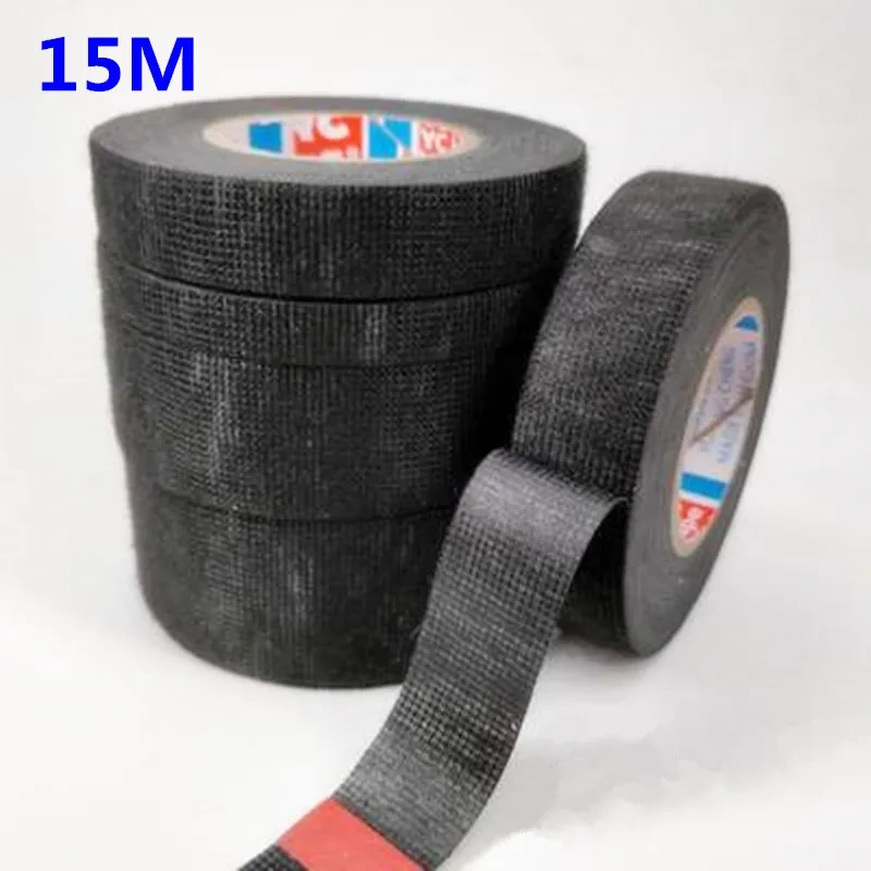 15M 9/15/19/25MM Heat-resistant Adhesive Cloth Fabric Tape For Automotive Cable Tape Harness Wiring Loom Electrical Heat Tape