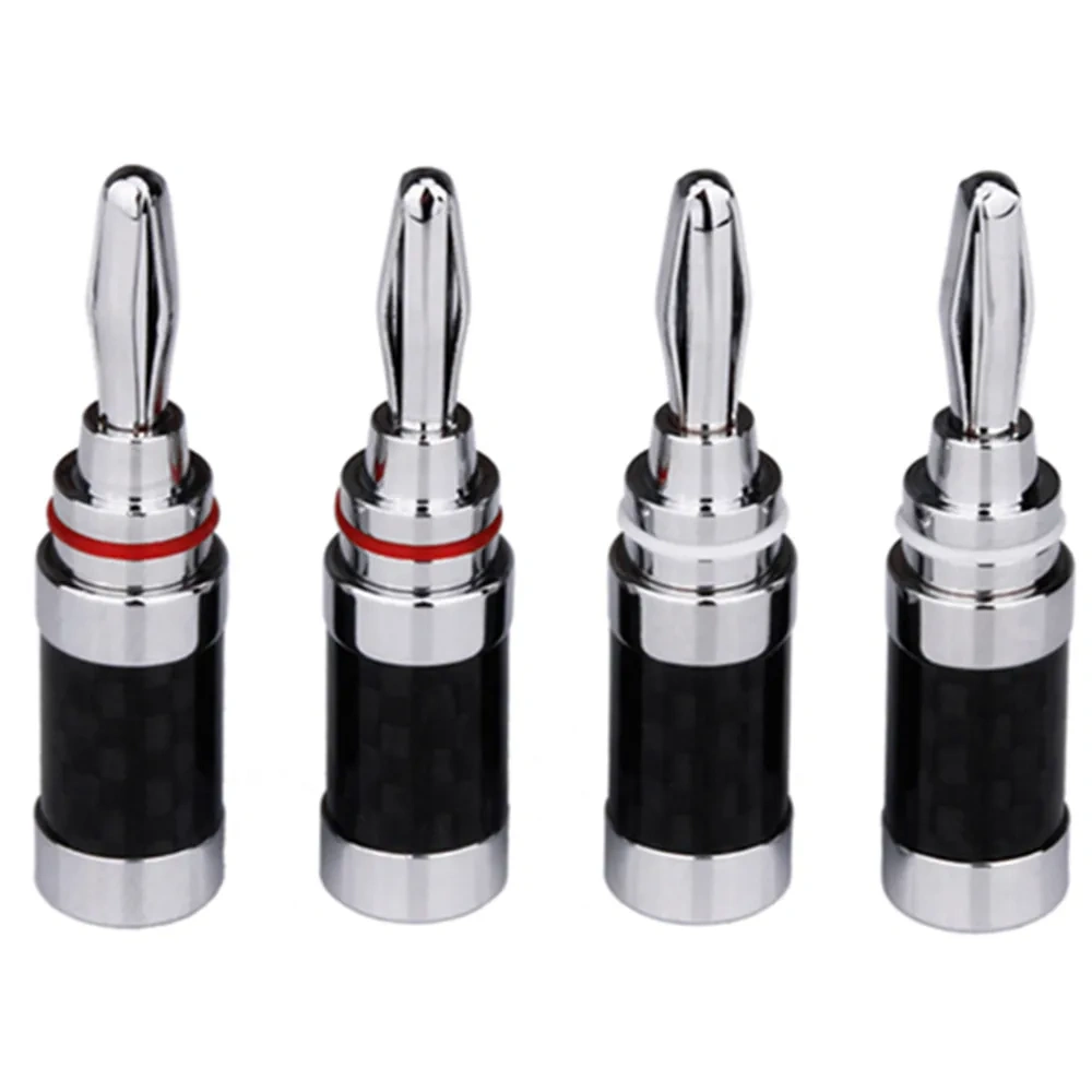 8pcs Banana Connector Speaker Plug Carbon Fiber Rhodium Plated Banana Plugs Acoustics Terminals Audio Video Speaker Connectors