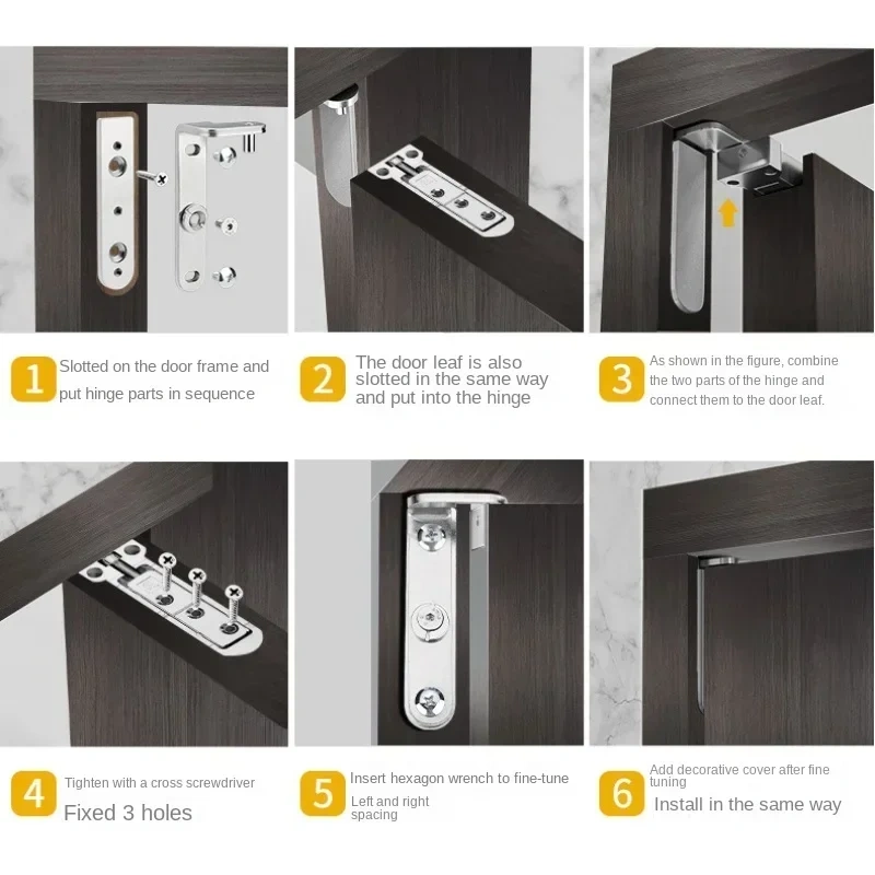 2pcs Invisible Door Hinges 3D Adjustable Swivel Zinc Alloy Hidden World Hinge For Kitchen Home Furniture Hardware