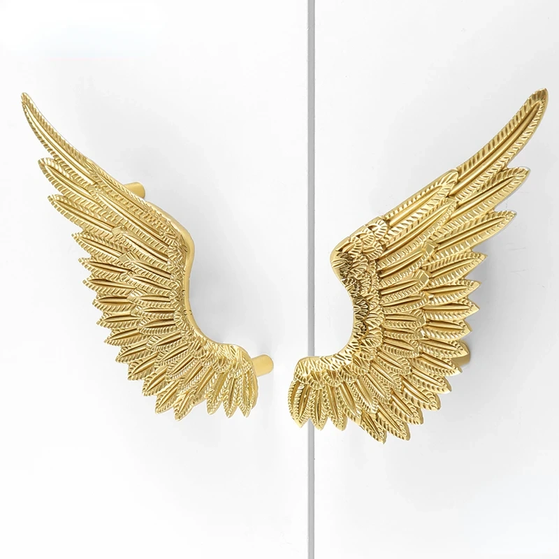 American Angel Wings Brass Solid High-grade Wardrobe Handle Gold Creative Pure Copper Matte Nordic Style Small Handle