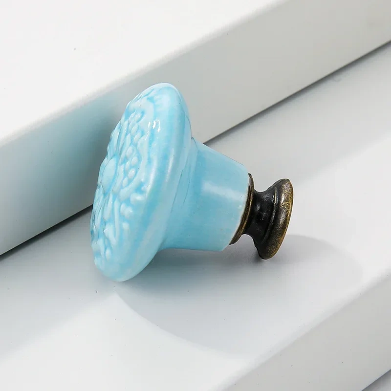 1pc Light Luxury New Chinese Solid Wood Wardrobe Handle Vintage Pattern Drawer Single Hole Handle Cabinet Door Ceramic Handle