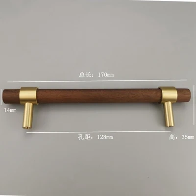 Nordic Style Combinant of Brass and Black Walnut Wood Cupboard Door Pull Handle Color Adjustable  Knob