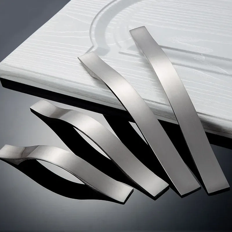 Modern Wardrobe Door Handles Aluminium Alloy Brushed Silver Kitchen Drawer Cabinet Furniture Hardware Home Improvement