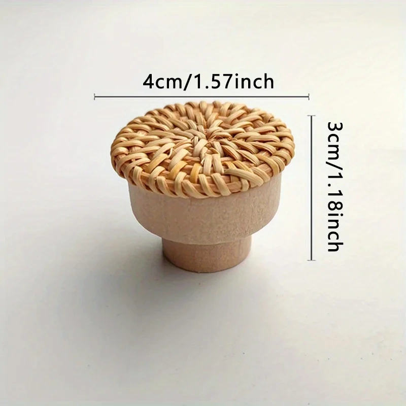 1pc Rattan Braided Round Handle Knob, Wooden Handle, For Kitchen Living Room Bedroom Closet Cabinet