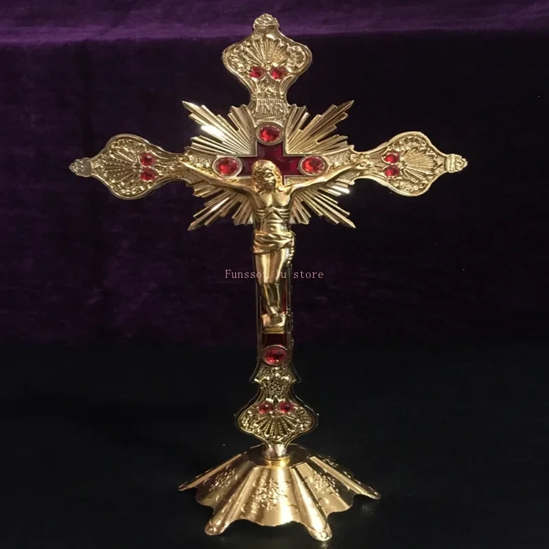 Church Relics Figurines Crucifix Jesus Christ On The Stand Wall Cross Antique Religious Altar Home Chapel Decoration 4 Colors
