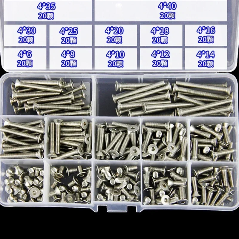 304 Stainless Steel M3 M4 M5 M6 Countersunk head Flat Hexagon Socket Head Cap Screws Hex Socket screw set Bicycle Bolts Kit