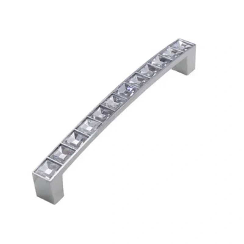 Modern simple new crystal silver handle U-shaped diamond double hole handle furniture handle hardware