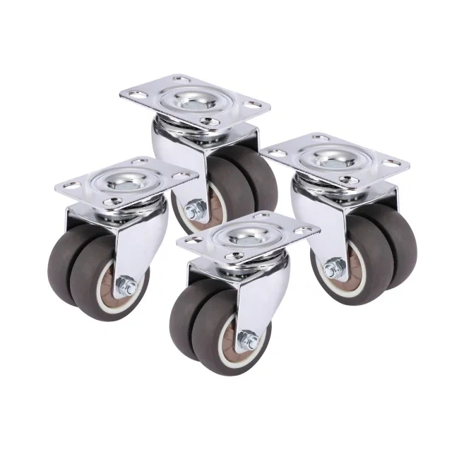 4PCS  Swivel Casters Wheels 1.5" / 2" Heavy Duty Soft Rubber Roller Furniture Caster With Brake for Platform Trolley