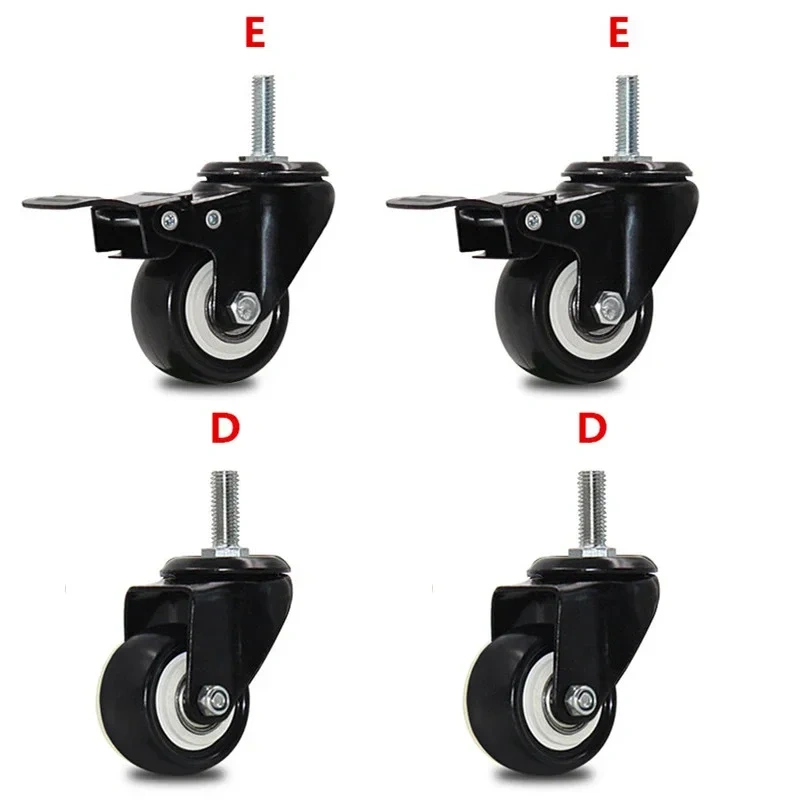 4pcs 2 inches 50mm Heavy Duty 180kg Black Swivel Castor Wheels Trolley Furniture Caster Rubber Screw M10*25