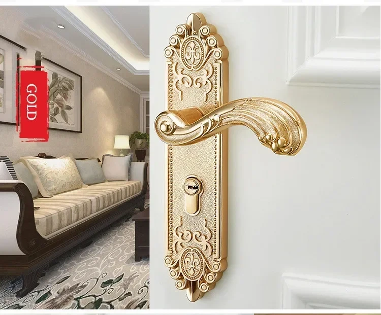 European style Mute Room Door Lock Handle Fashion Interior Door Knobs Lock Luxurious Anti-theft Gate Lock Furniture Hardware