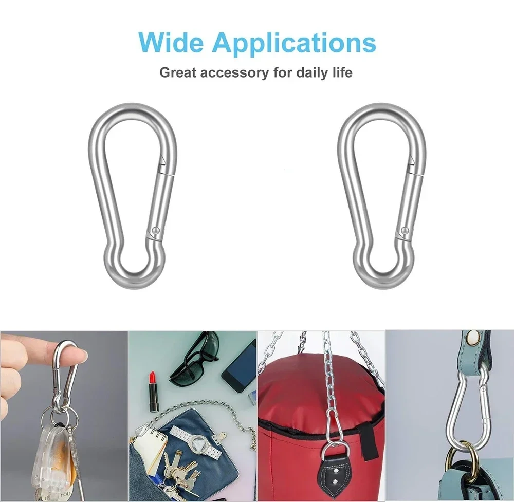 304 Stainless Steel Spring Snap Hook Carabiner Clips M4 M5 M6 M7 M8 M10 M11 M12 Heavy Duty Locking Climbing Carabiners Clips