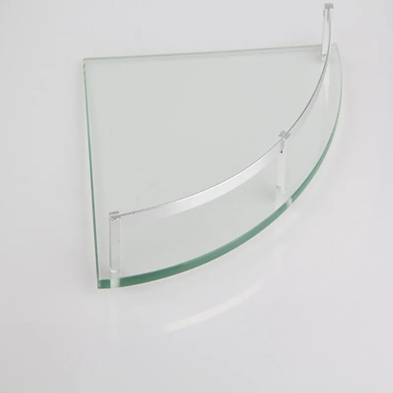 Bathroom Glass Bath Shower Triangular Shelf Holder Organizer Single Layer Modern Style Glass Bathroom Shelves