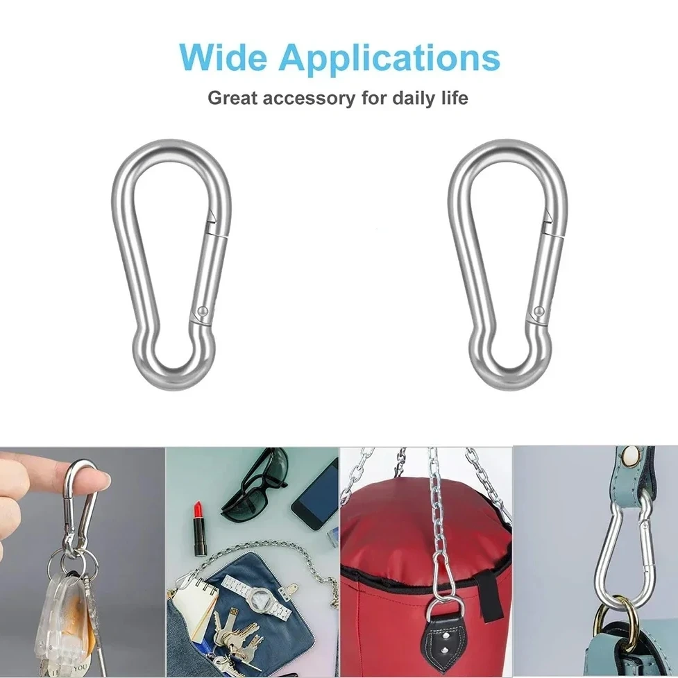 5/10pcs 304 Stainless Steel M4 M5 M6 Multifunctional  Spring Snap Carabiner Quick Link Lock Ring Hook