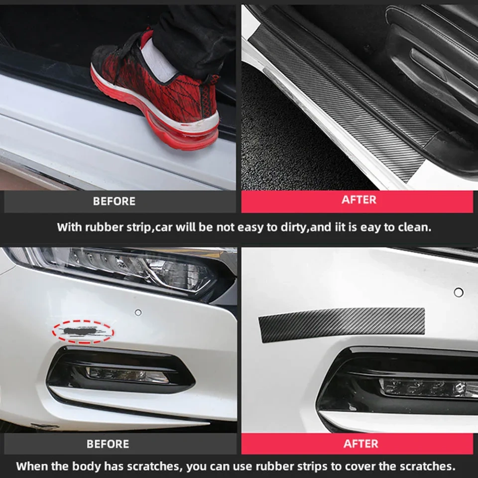 1M Car Rubber Moulding Strip Carbon Fiber Soft Trim Bumper DIY Door Sill Protector Edge Guard Stickers  Styling