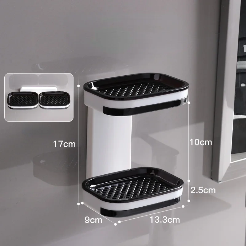 Wall Mounted Double Layer Soap Dish Punch-Free Drawer Draining Holder Kitchen Sponge Storage Box Bathroom Organizer Rack Shelves